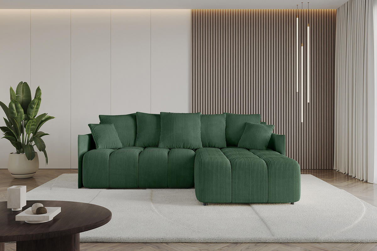 ECKSOFA Ottomane rechts LONLI-L 251x189x68 Grün Cord - Grün, Holzwerkstoff/Kunststoff (189/251cm) - ALTDECOR