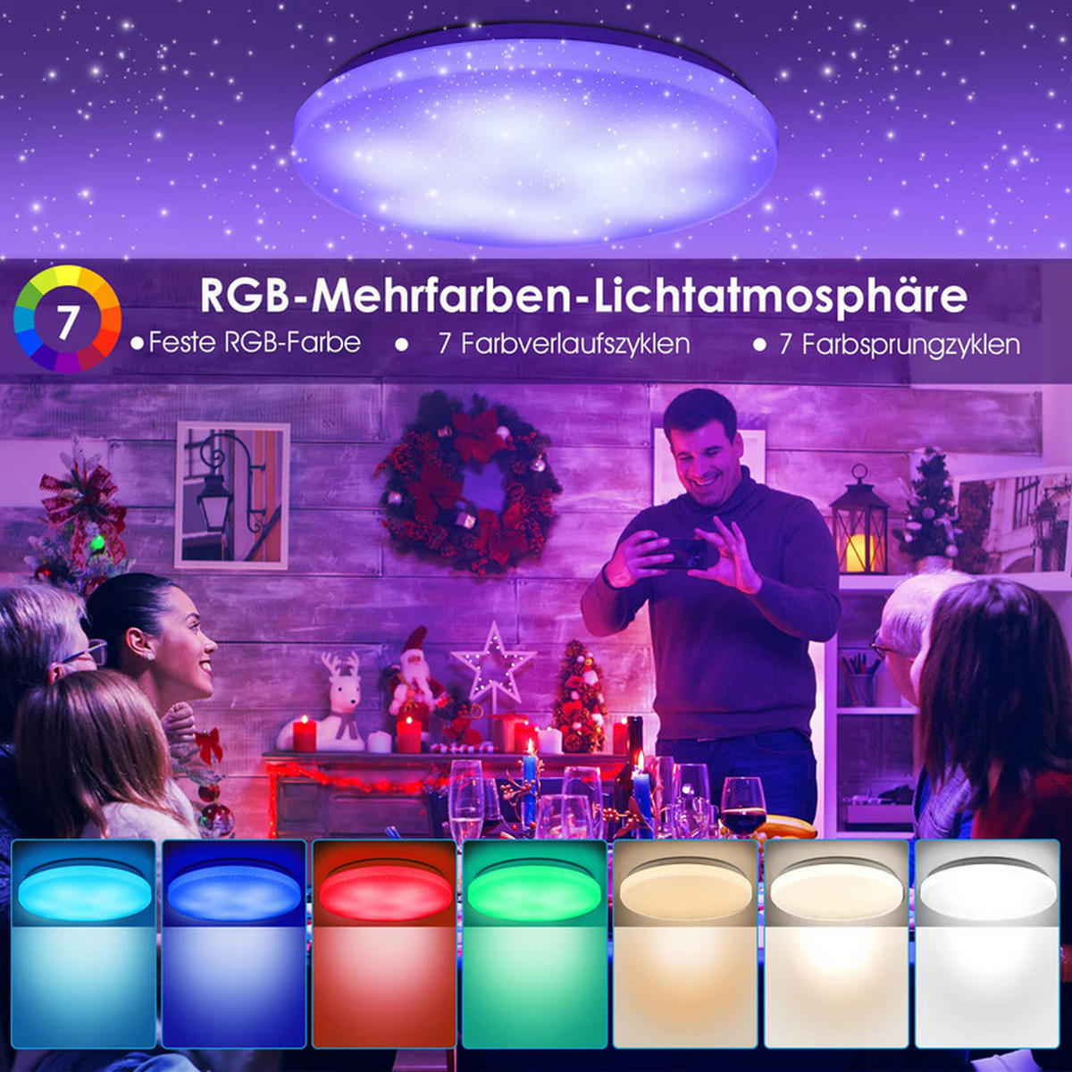 LED-DECKENLEUCHTE 40 cm RGB Farbwechsel Dimmbar - Weiß, Kunststoff (40/40/5cm) - Coonoor