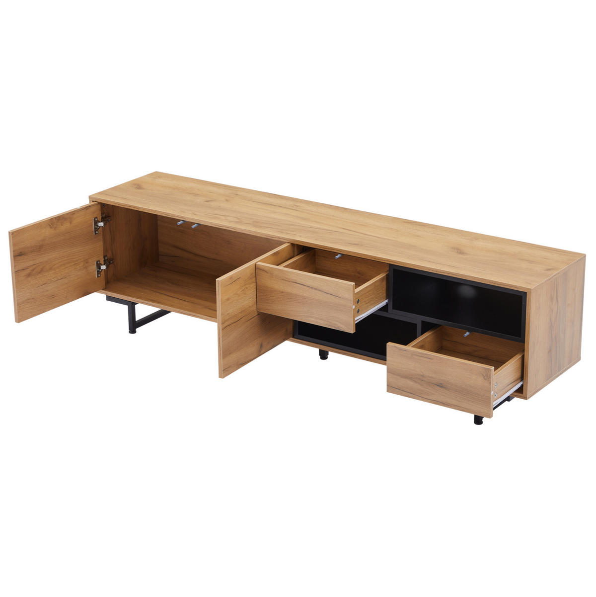 TV ormarić 173/38/48 cm u boji drveta od iverice s vratima ladicama i otvorenim policama - prirodne boje, drvni materijal (173/48/38cm) - OKWISH