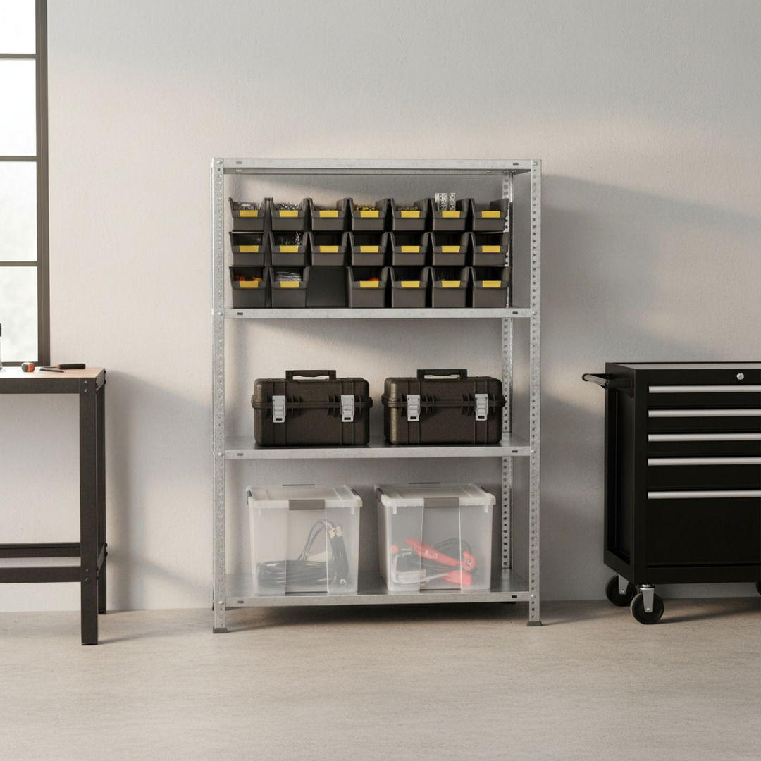 SCHRAUBREGAL PANDA MID | HxBxT 150x100x40cm | 4 Fachböden | Fachlast 75kg | Verzinkt - Silberfarben, Metall (100/150/40cm) - PROREGAL