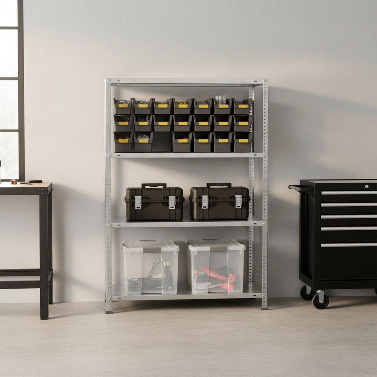 SCHRAUBREGAL PANDA MID | HxBxT 150x100x40cm | 4 Fachböden | Fachlast 75kg | Verzinkt - Silberfarben, Metall (100/150/40cm) - PROREGAL