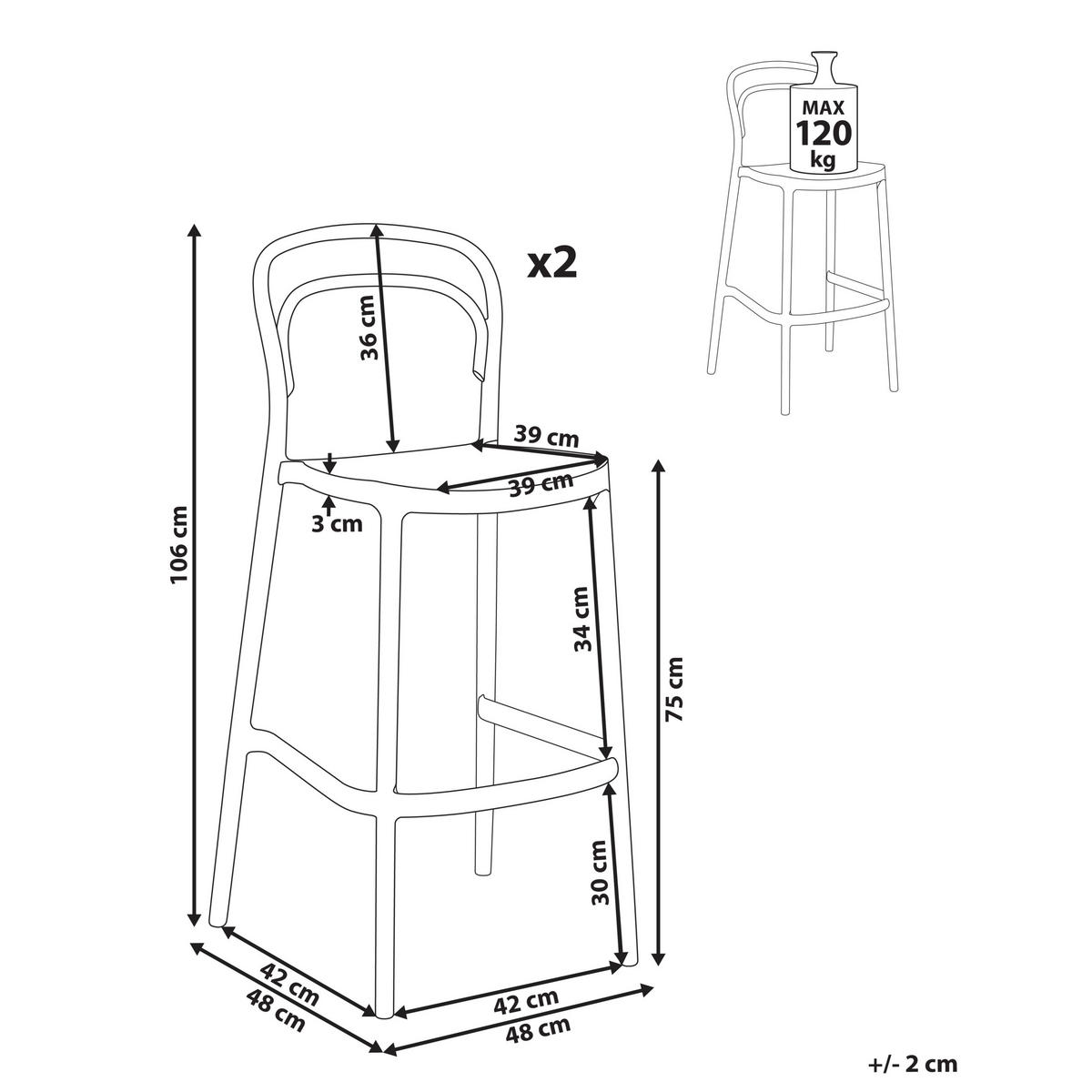 GARTEN-BARHOCKER 2er-Set Beige Porano - Beige, Kunststoff (48/106/48cm) - Beliani