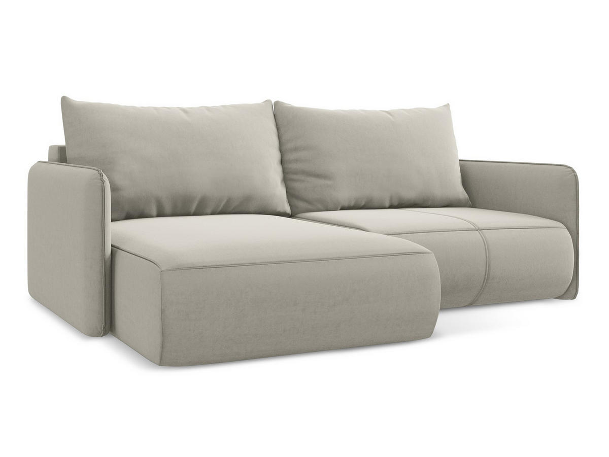 ECKSOFA mit Schlaffunktion Samt Stoff Creme - Perlmutt/Creme, Kunststoff/Textil (148/207cm) - Makamii