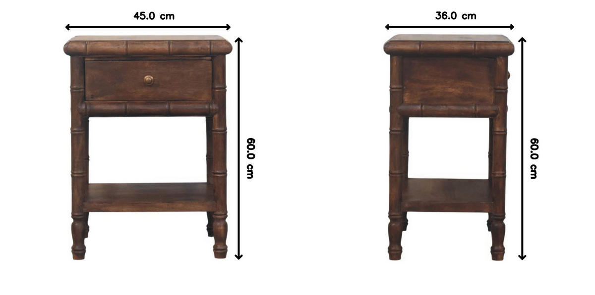 NACHTKASTEN Bambus Geschnitzt, 1 Schublade und Offenes Regal, Dunkelbraun - Dunkelbraun/Messingfarben, Holz/Metall (45/60/36cm) - Artisan Furniture