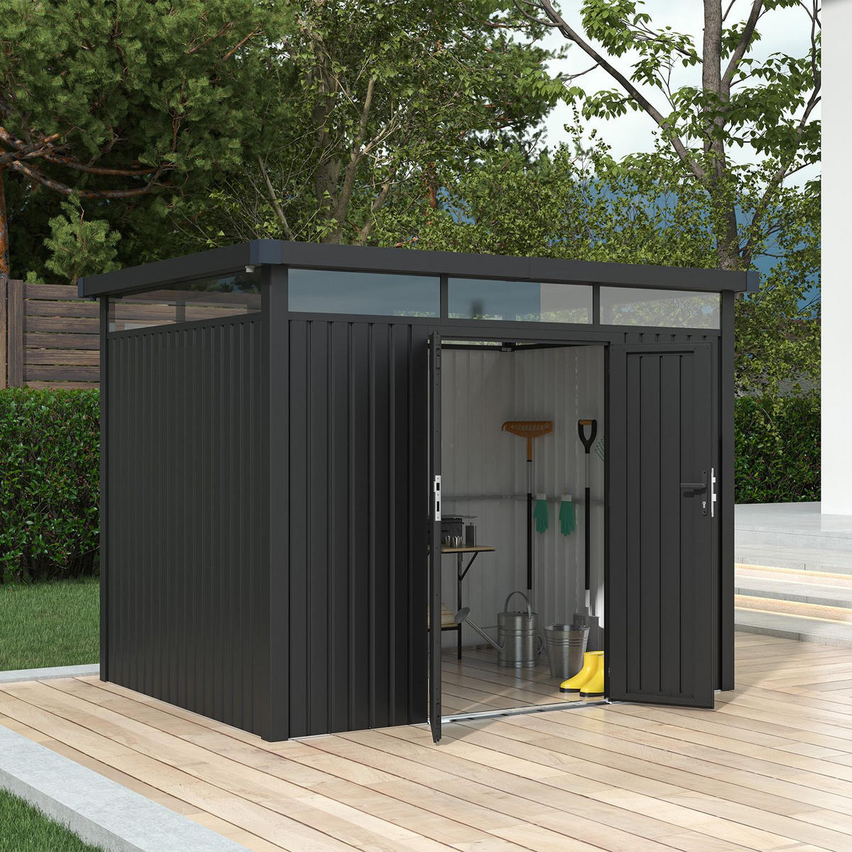 GERÄTEHAUS Luzern Pro Anthrazit - Anthrazit, Metall (294/222/230cm) - Juskys