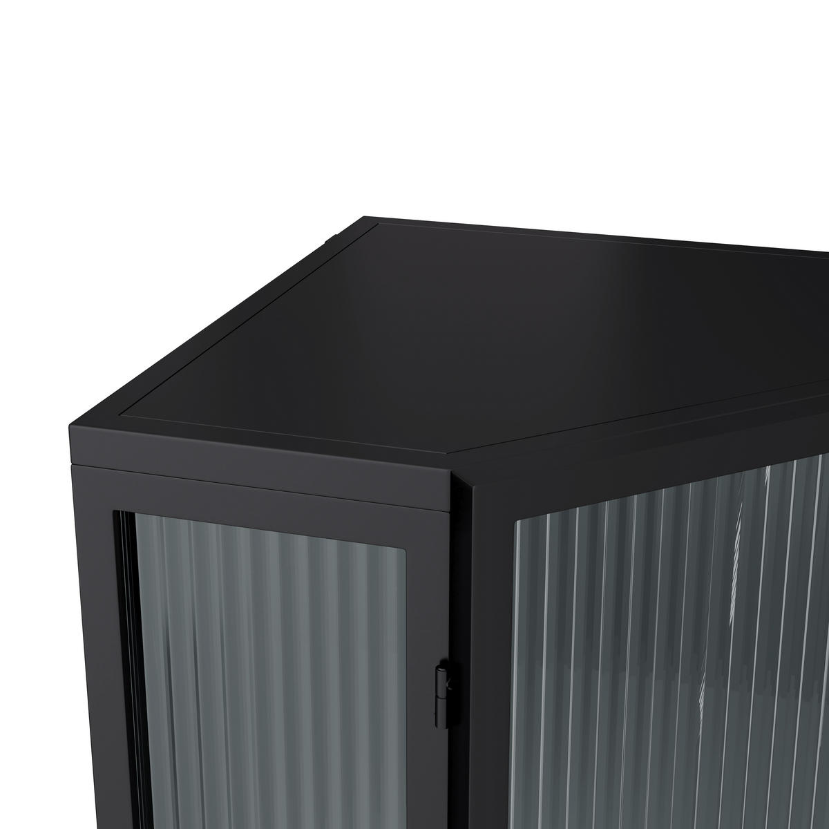 ECKSCHRANK Schwarz Metall & Glas 110cm mit 3 Ebenen & Tür - Schwarz, Metall (56/110/42.5cm) - Urban Meuble