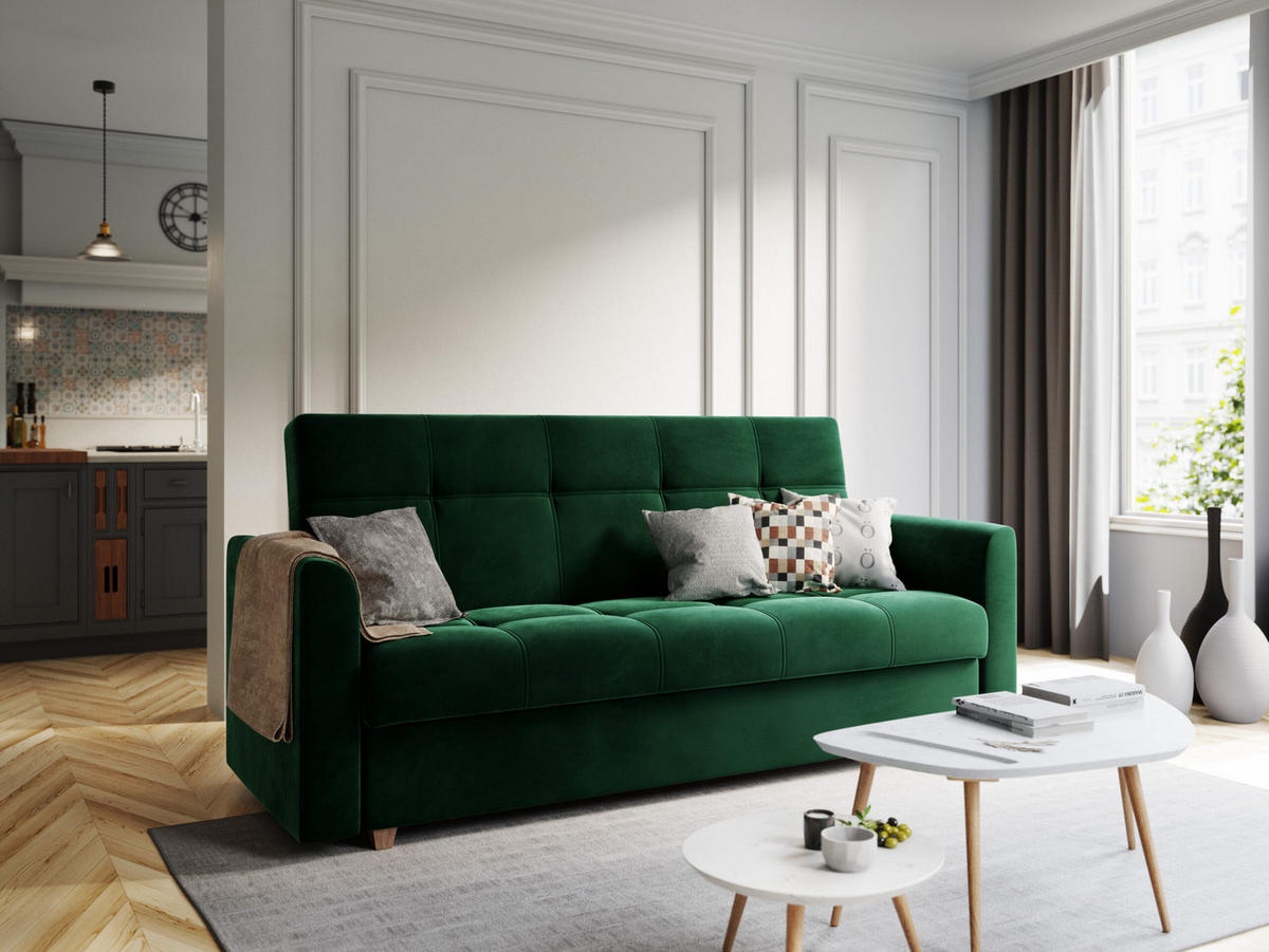 SCHLAFSOFA mit Bettkasten Salamanka, Flaschengrün - Smaragdgrün, Textil (85/88/215cm) - Meblito