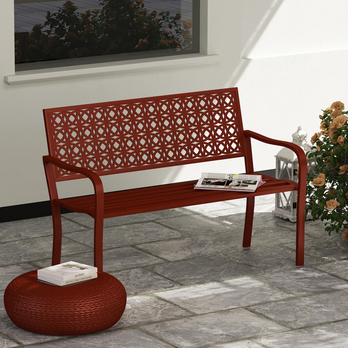 GARTENBANK 2-Sitzer - Rot, Metall (63/85/127cm) - Outsunny