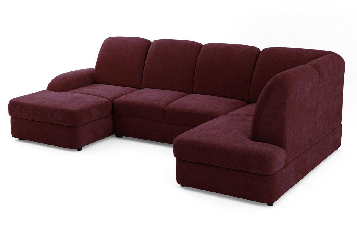ECKSOFA VIBE U Rechts mit Schlaffunktion 129x263 Chenille Bordeaux - Bordeaux/Schwarz, Holz/Kunststoff (186/102/280cm) - Muffo