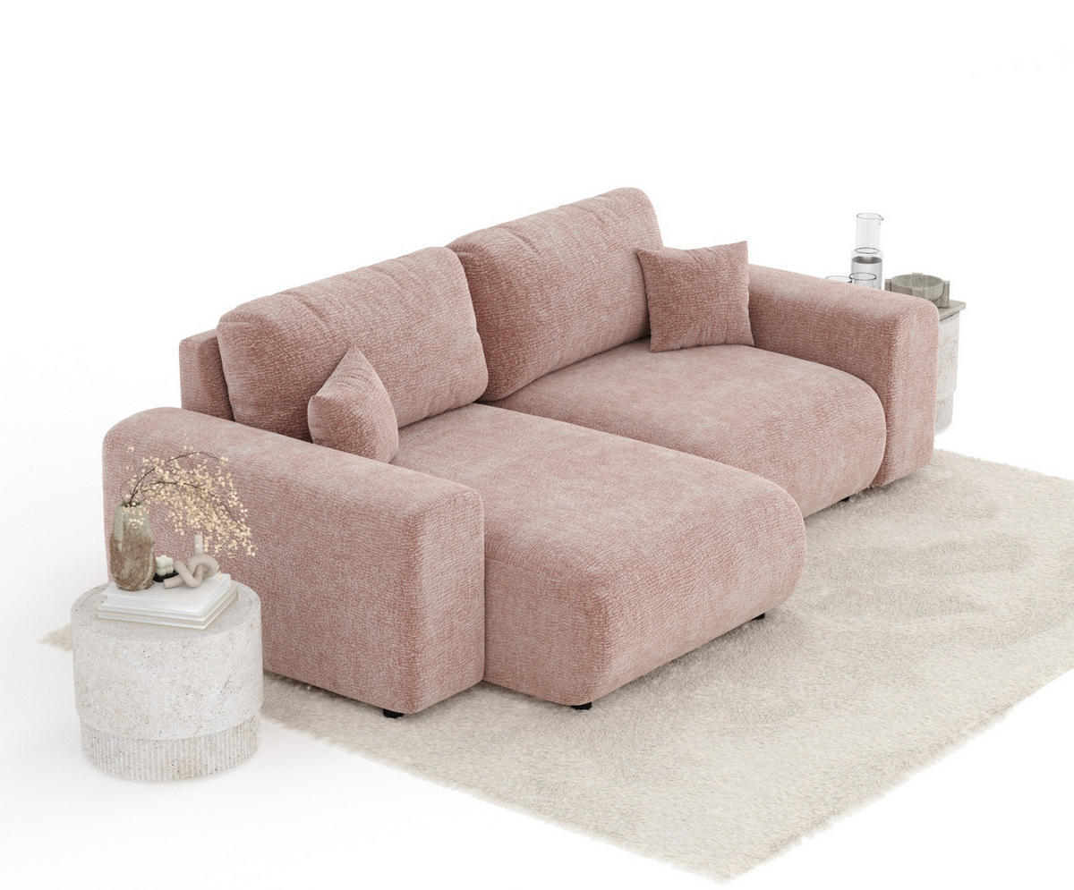 ECKSOFA Zanzibar Grau Samtstoff - Schwarz/Rosa, Holz/Holzwerkstoff (237/144cm) - Maison de Reve