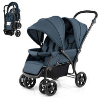 GESCHWISTERWAGEN klappbar blau - Blau, Metall (57/123/95cm) - COSTWAY