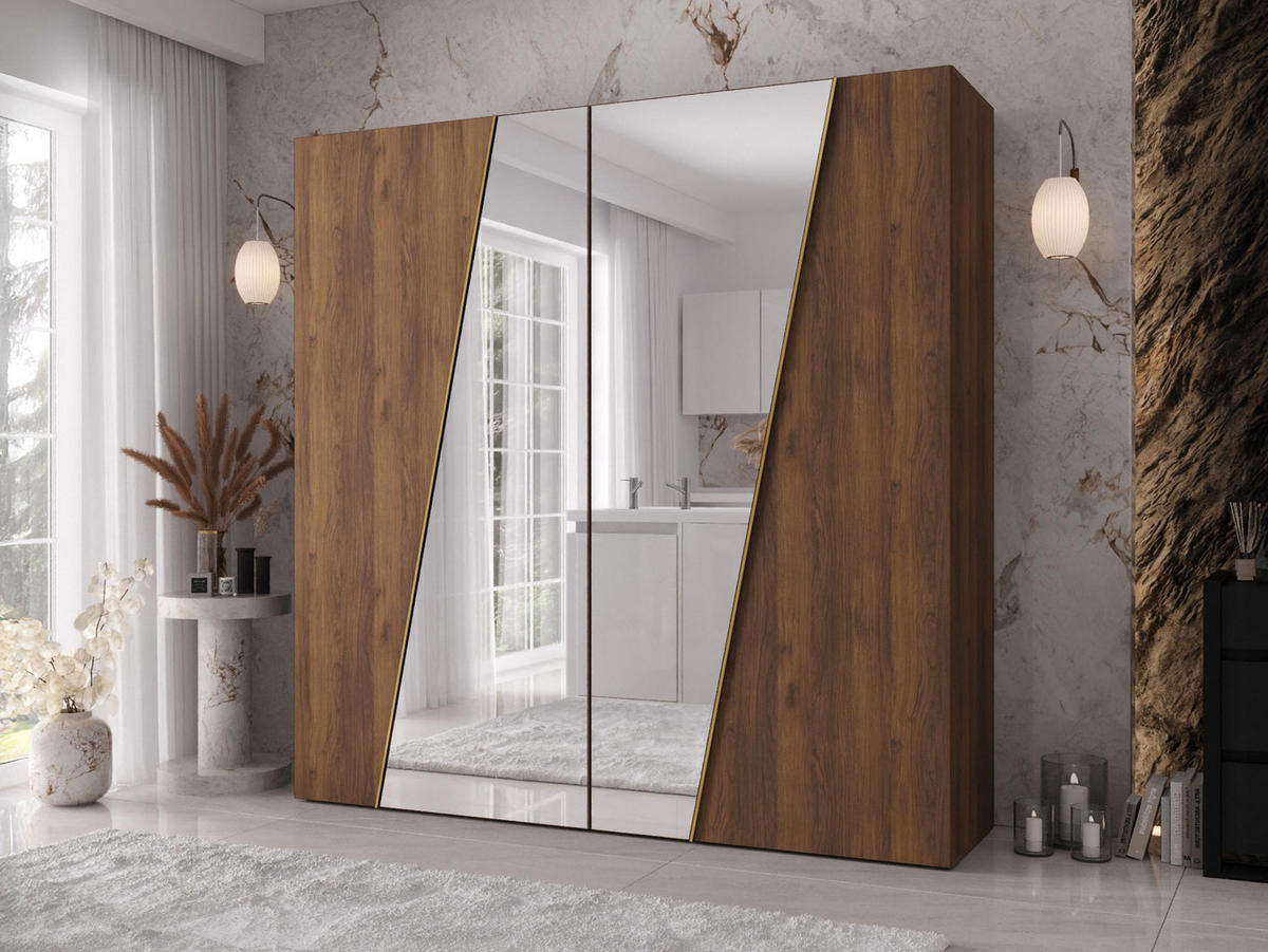 DREHTÜRENSCHRANK Zen 2L 200 cm - Goldfarben/Nussbaumfarben, Holzwerkstoff/Kunststoff (200/202/50cm) - MIRJAN24
