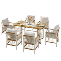 GARTENMÖBEL-SET mit Tisch 159,5 cm Eisen/Rattan 7-tlg. - Beige, Metall - Beauniv