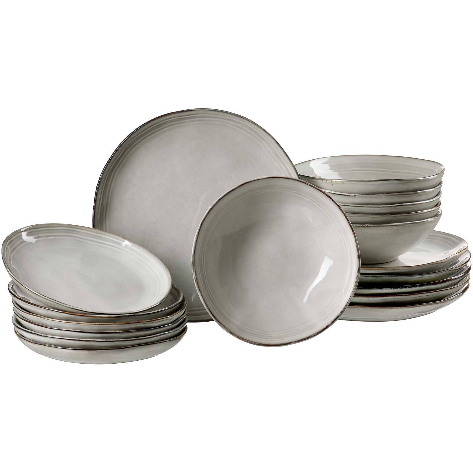 TELLER-SET Kendra hellgrau 18er Set - Hellgrau, Keramik (1/1/1cm) - Ritzenhoff Breker