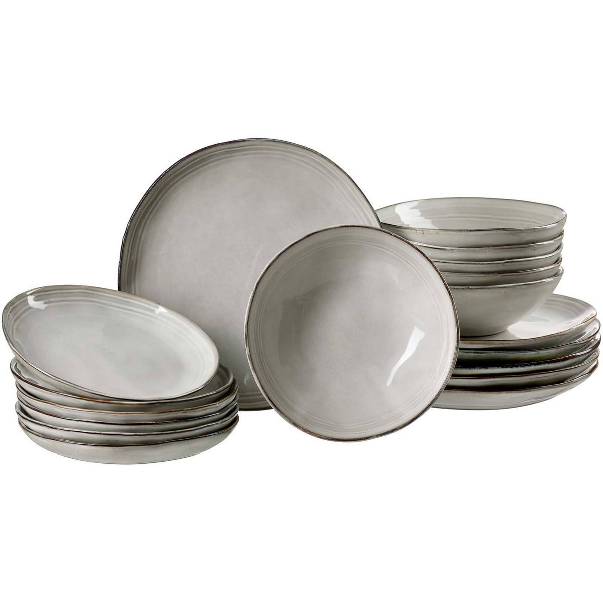 TELLER-SET Kendra hellgrau 18er Set - Hellgrau, Keramik (1/1/1cm) - Ritzenhoff Breker