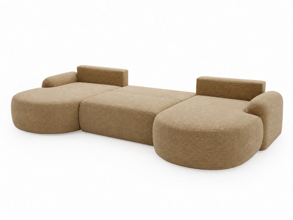 ECKSOFA Aurio U Bouclé-Stoff Hellbraun - Hellbraun/Schwarz, Kunststoff/Textil (347/177cm) - Graingold
