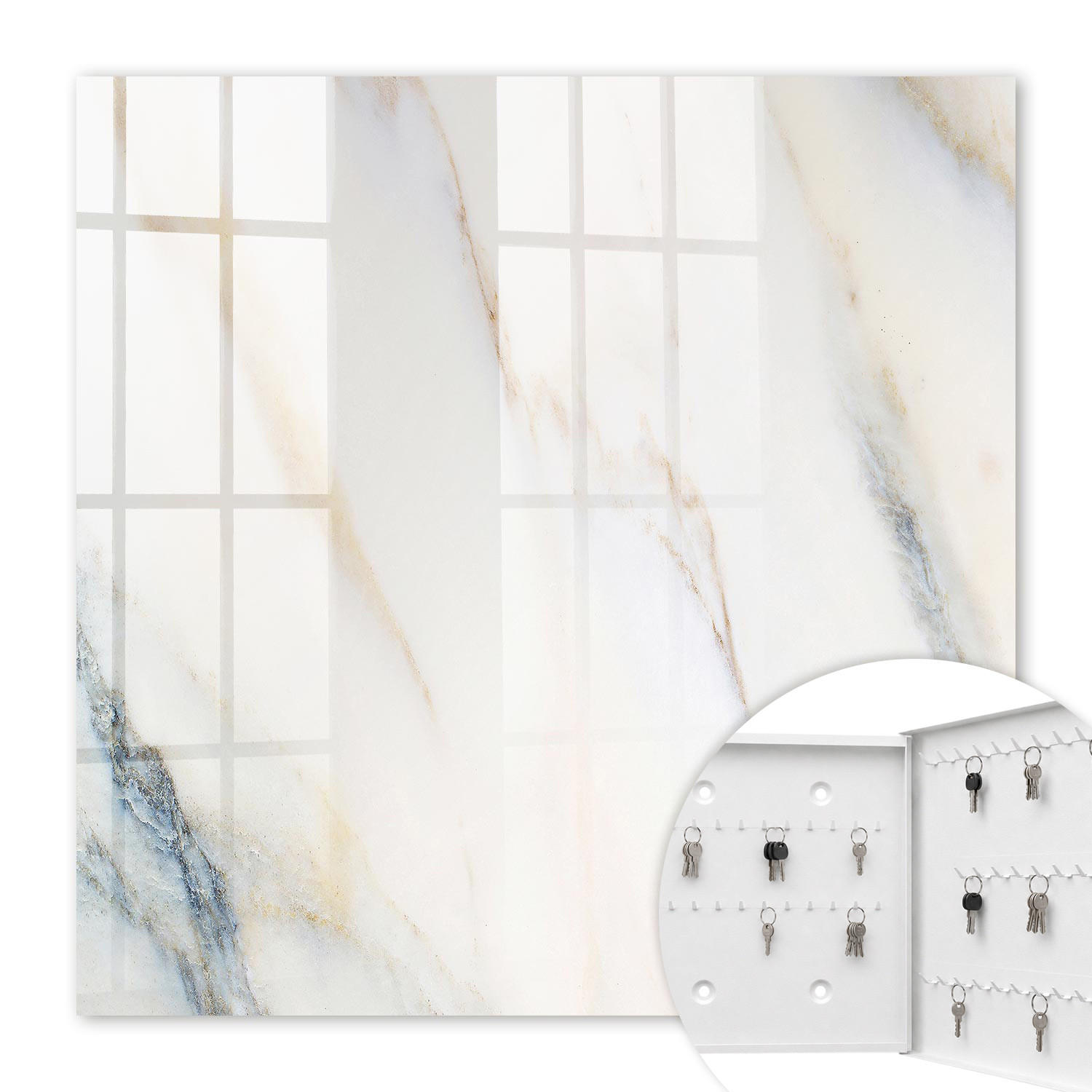 SCHLÜSSELBOX Weiß 30x30 cm – Türöffnung nach rechts - Marmoreffekt - Beige, Metall (30/30/5cm) - TULUP