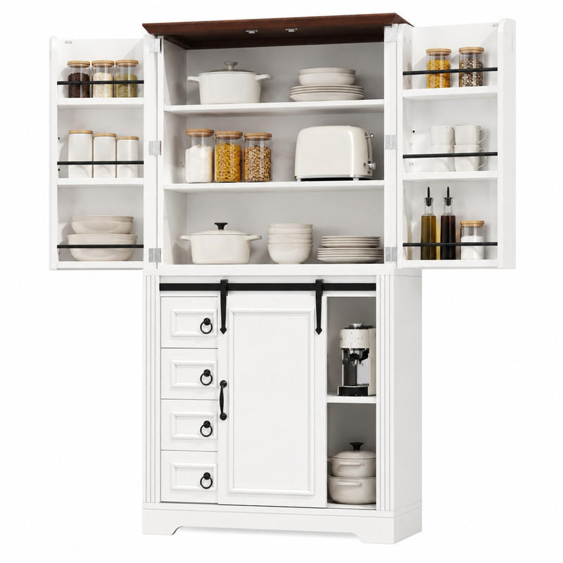 HOCHSCHRANK mit 4 Schubladen 80 x 39,8 x 180 cm MDF Weiß - Weiß, Holzwerkstoff (40/180/80cm) - Meubliv