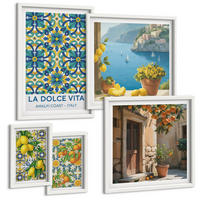 BILDER SET 5er Set - 50x50 cm & 20x30 cm & 40x60 cm Weißer Rahmen - Farbenfrohe abstrakte Zitrusfrüchte - Weiß, Kunststoff (40/60cm) - TULUP