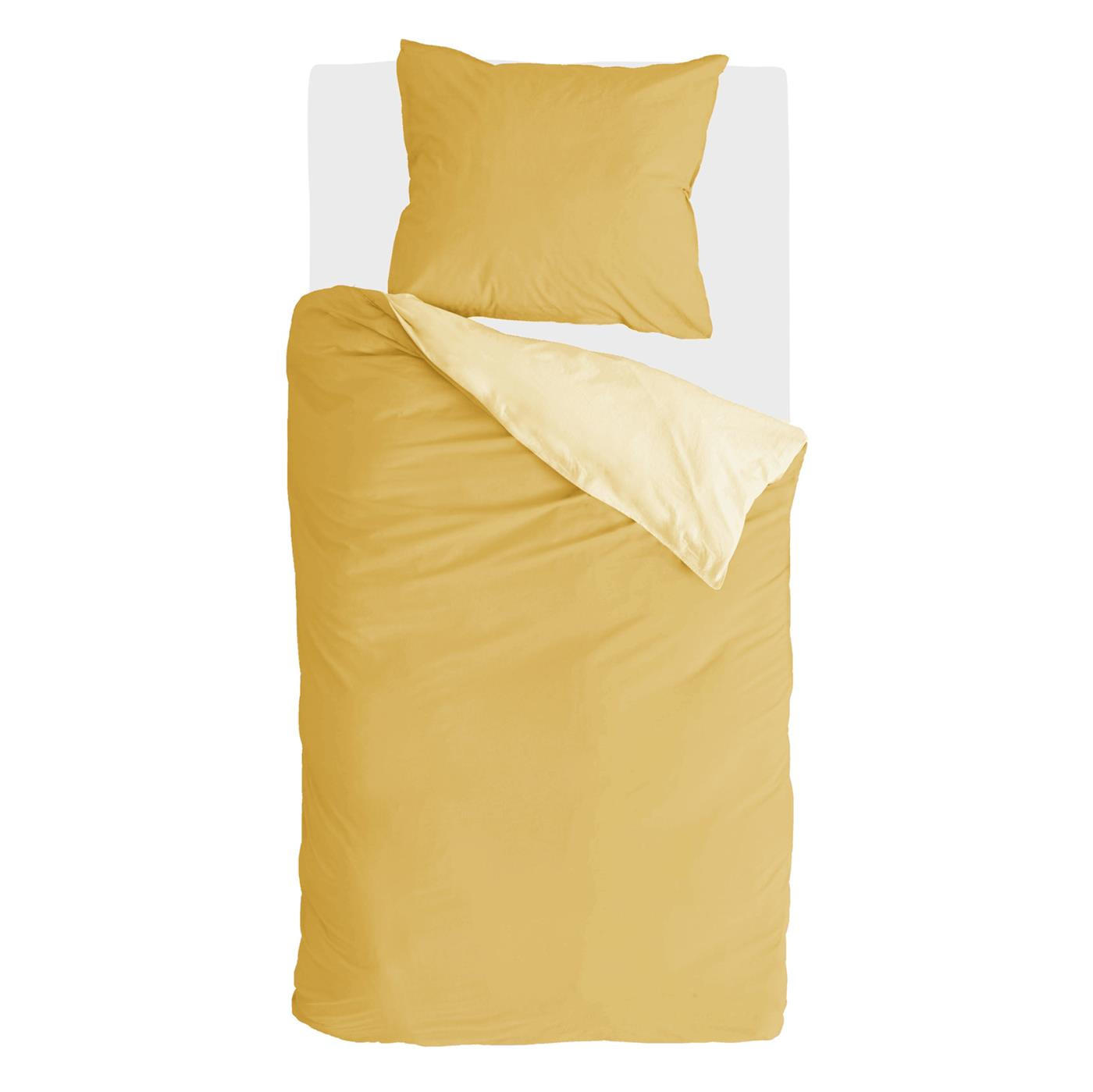 BETTWÄSCHE Byrklund 2-teilig 135x200/80x80cm Side Way Ocher-Yellow/White - Beige/Weiß, Naturmaterialien (135/200cm)