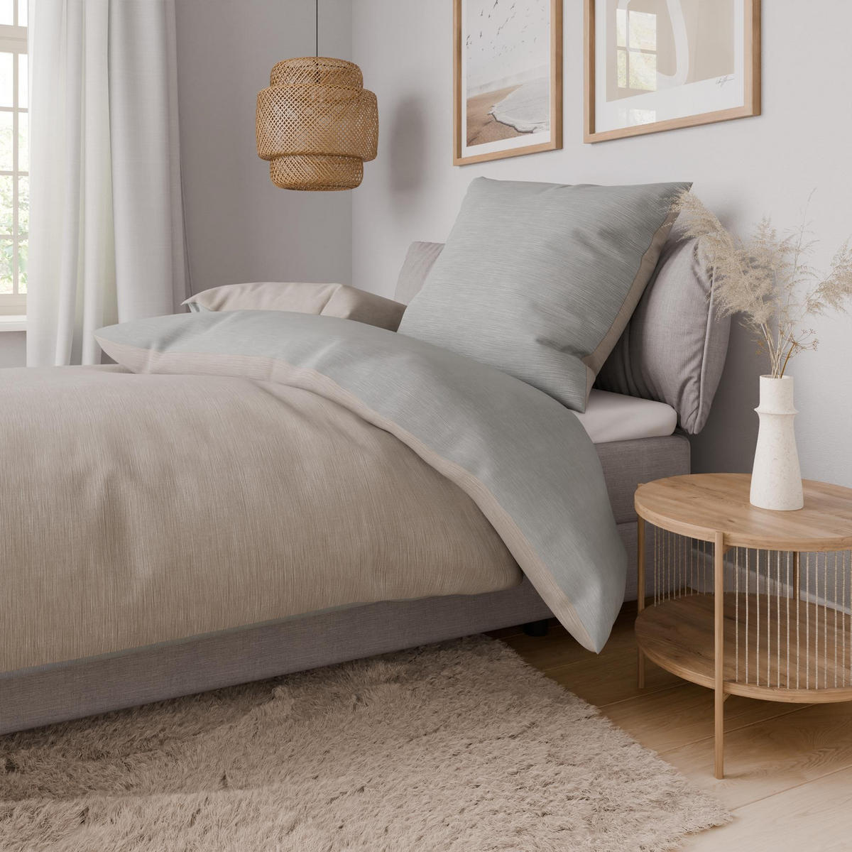 BETTWÄSCHE 155x200 Renforce Wende Bettbezug Melange Grau Taupe - Taupe/Grau, Textil (155/200cm) - Carpe Sonno