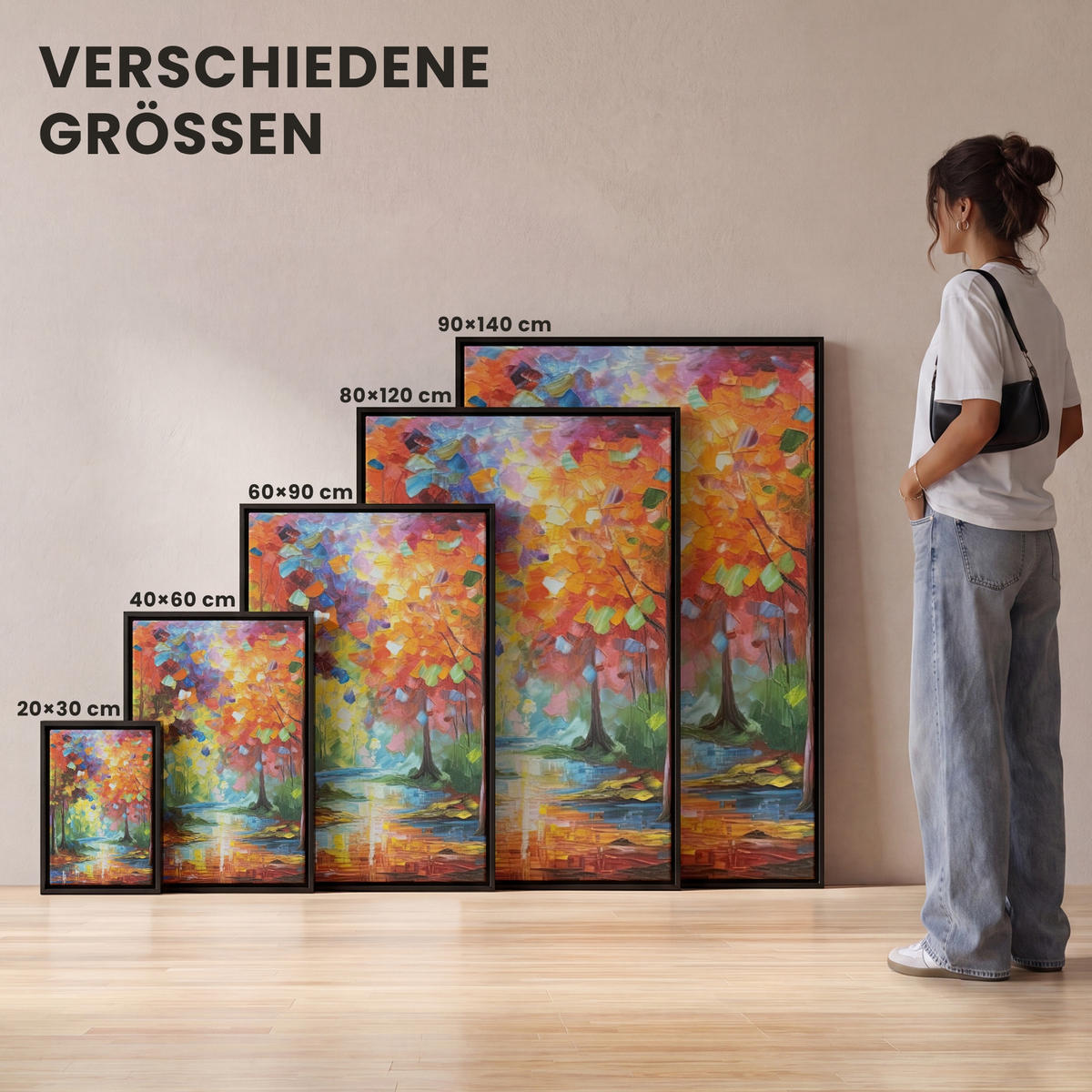 LEINWAND Bilder mit Rahmen - Landschaft - Wald - Farben - Natur - 80x120 - Multicolor, Textil (80/120cm) - MuchoWow