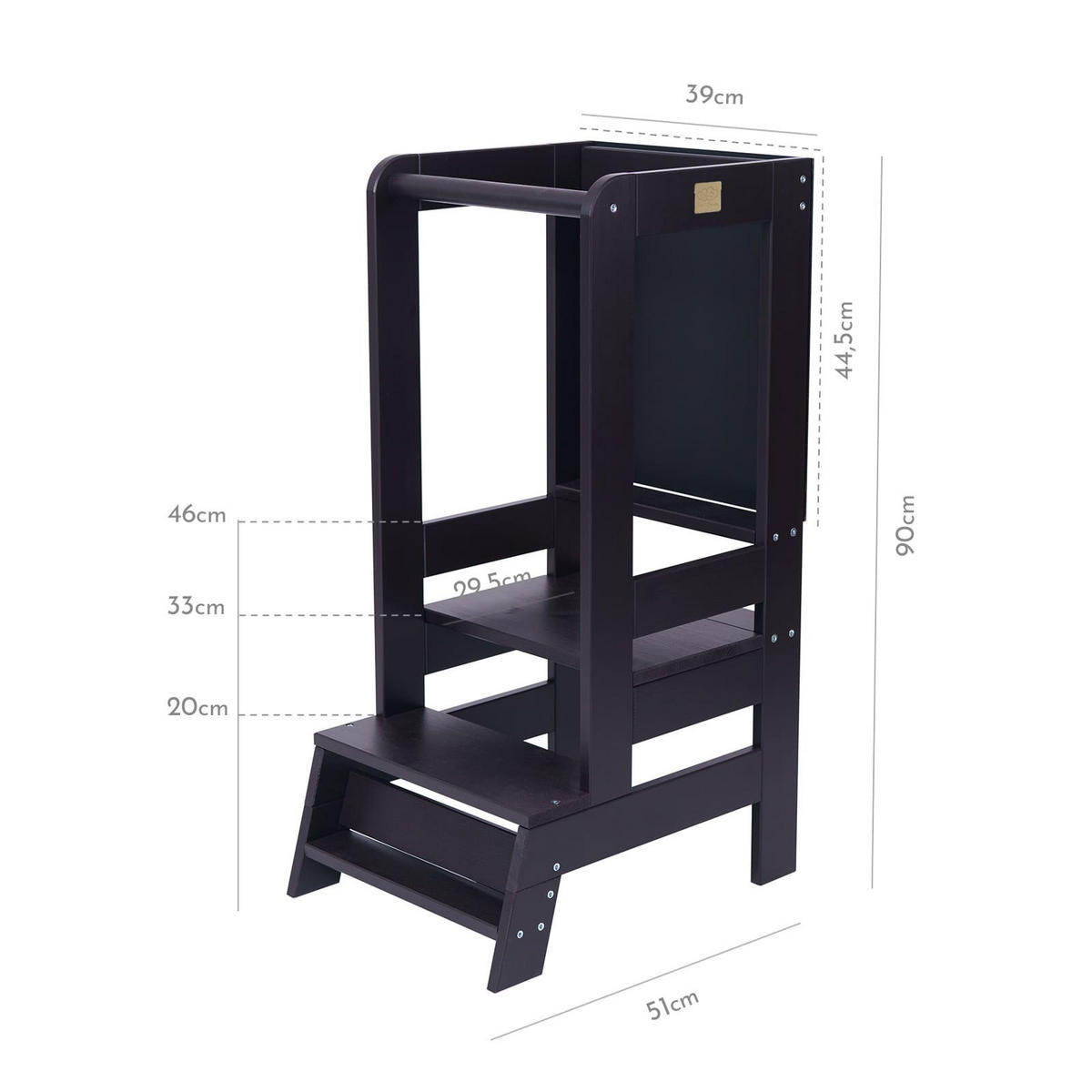 LERNTURM mit Tafel für Kinder, Natur Holz, Schwarz - Schwarz, Holz (39/90/90cm) - MeowBaby