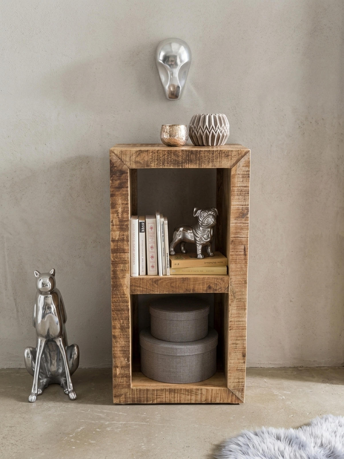 REGAL Massivholz Mango Cubeform Vintage EWA, Beige 45x35x90 cm - Beige, Holz (45/90/35cm) - KADIMA DESIGN