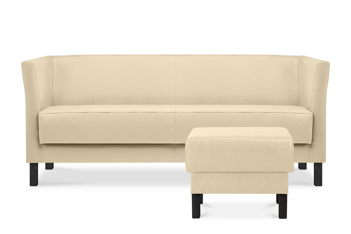 SITZHOCKER ESPECTO auf hohen Holzbeinen, Ecru - Creme/Schwarz, Textil (58/47/56cm) - KONSIMO®