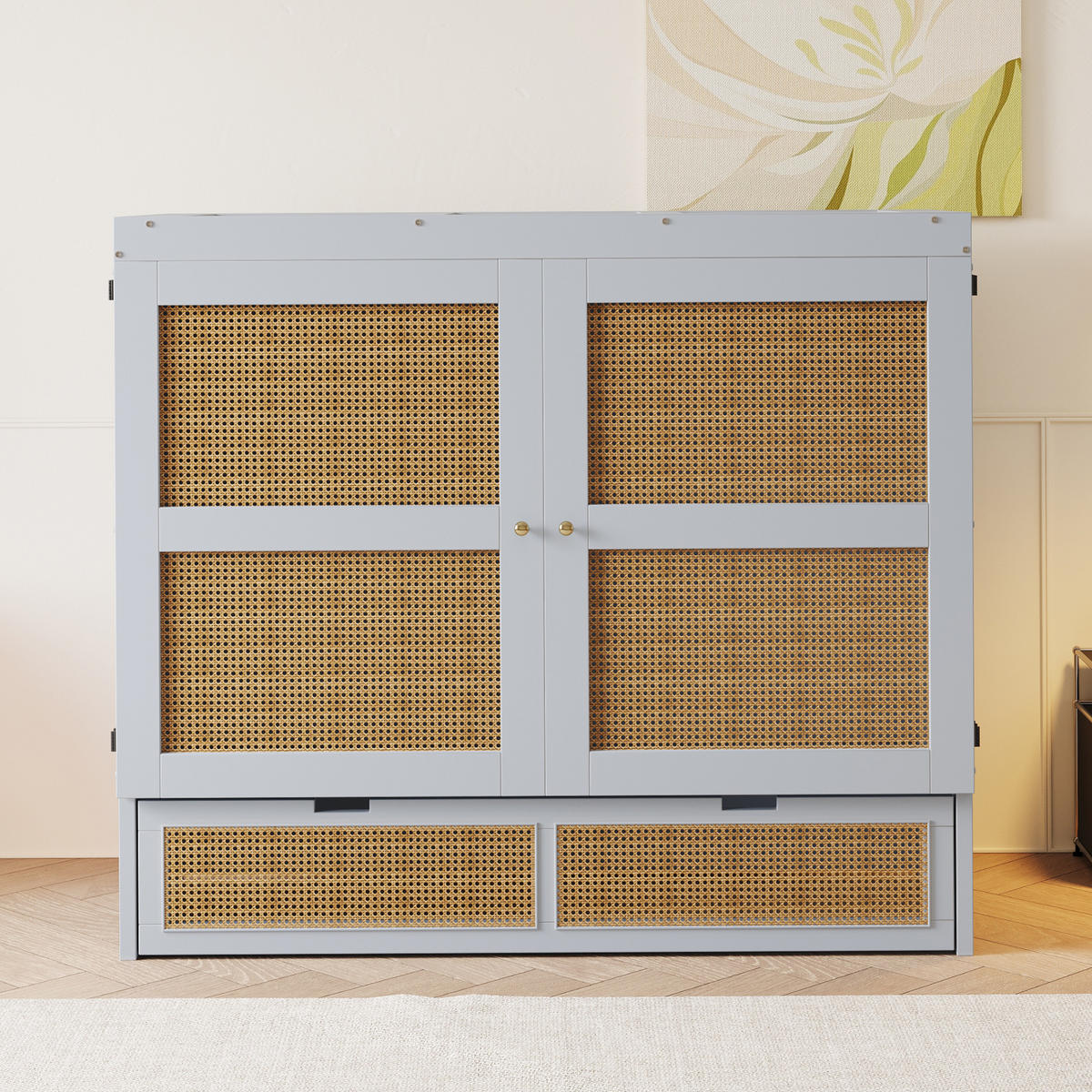 SCHRANKBETT 140x200 cm Rattan grau - Grau, Holz (140/200cm) - LEBENLANG