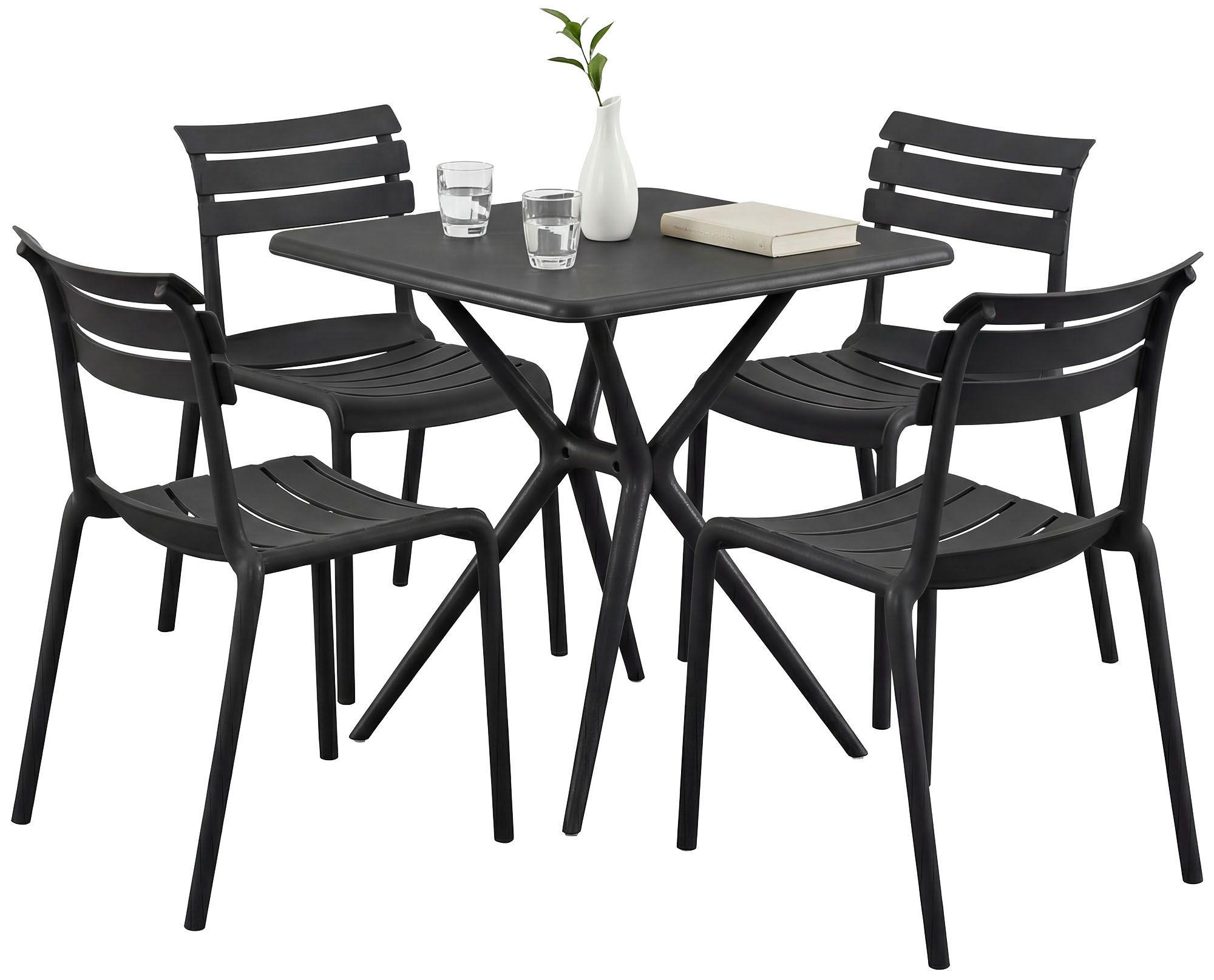 GARTENMÖBEL-SET Klara 4 Stühle 190x190x82cm Kunststoff Schwarz Balkonset - Schwarz, Kunststoff - DELUKE