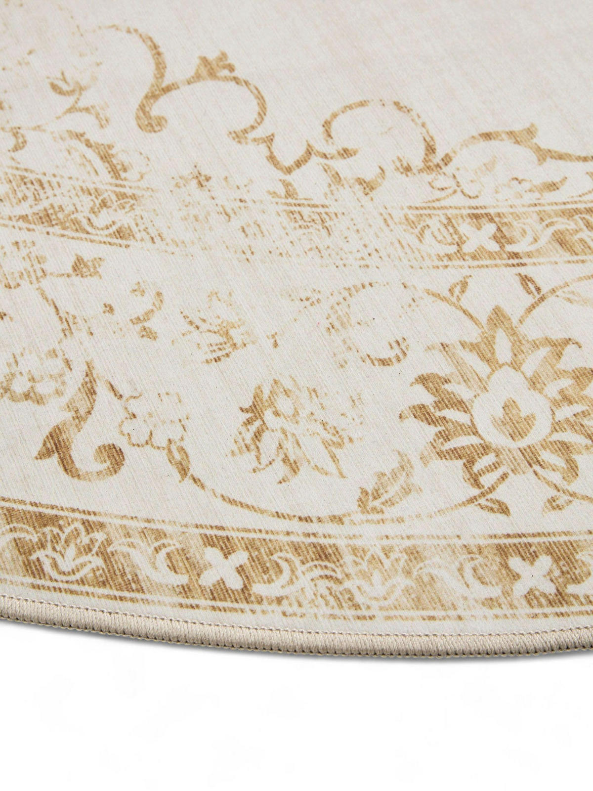 VINTAGE-TEPPICH George waschbar ø 160 cm rund - Gelb/Creme, Kunststoff (160/160cm) - benuta