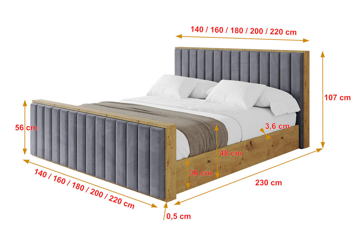 POLSTERBETT mit Bettkasten, Fußteil und Lattenrost, Boxbett ohne Matratze - ENZO4-Z 140x200 Dunkelgrau - Dunkelgrau, Holzwerkstoff/Textil (140/200cm) - ALTDECOR