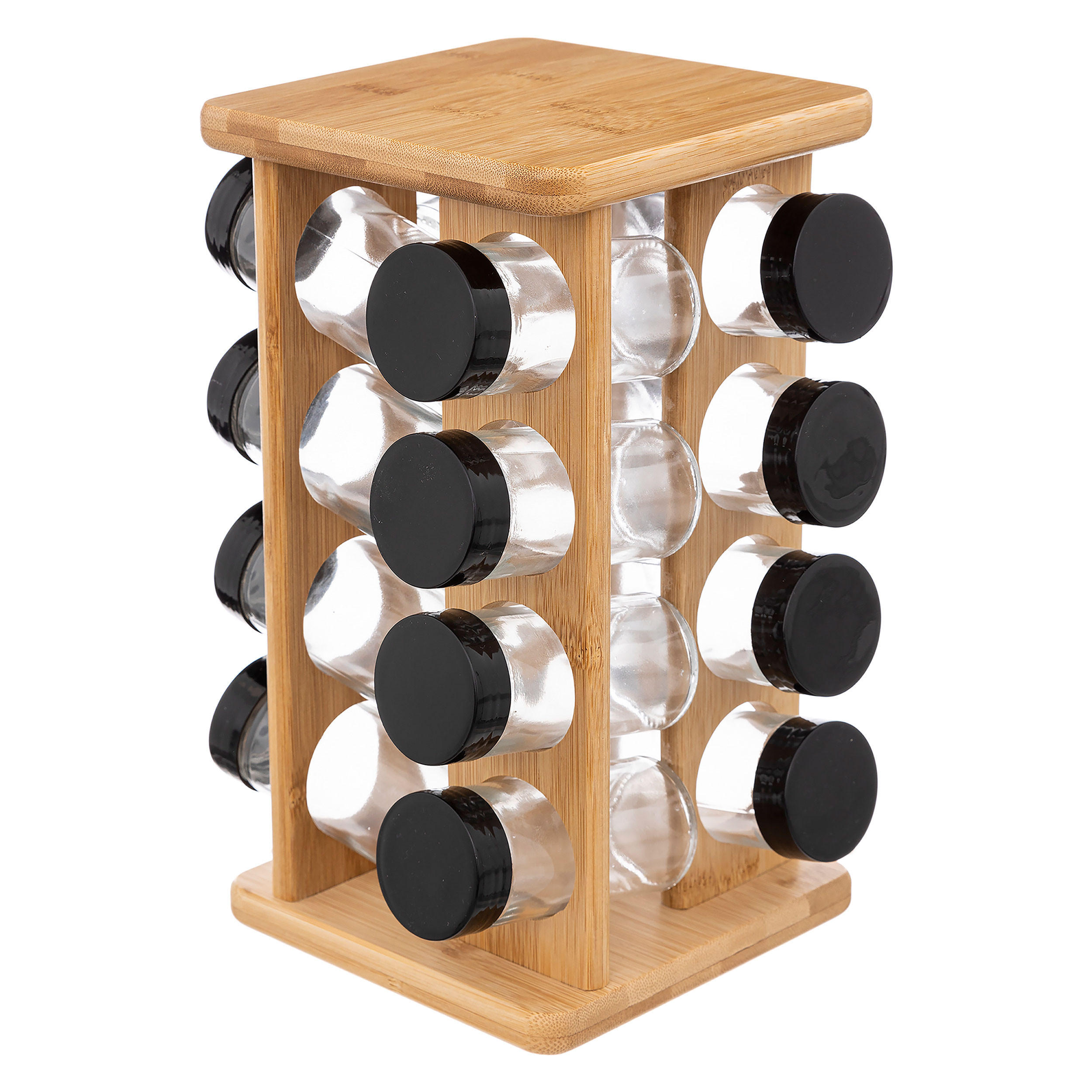 GEWÜRZKARUSELL, mit 16 Gewürzdosen aus Glas, Bambus, 27.7 cm - Braun, Holz (18/18/27.7cm) - 5five Simply Smart