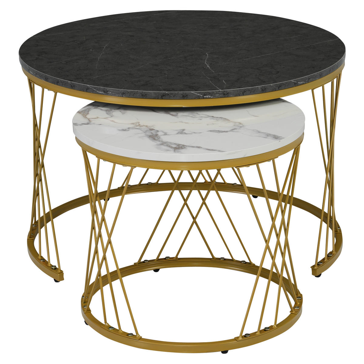 COUCHTISCH Set 70/70/45 cm und 45/45/40 cm Grau mit Hochglanz Marmormuster und Goldrahmen - Grau, Holzwerkstoff (70/70/45cm) - OKWISH