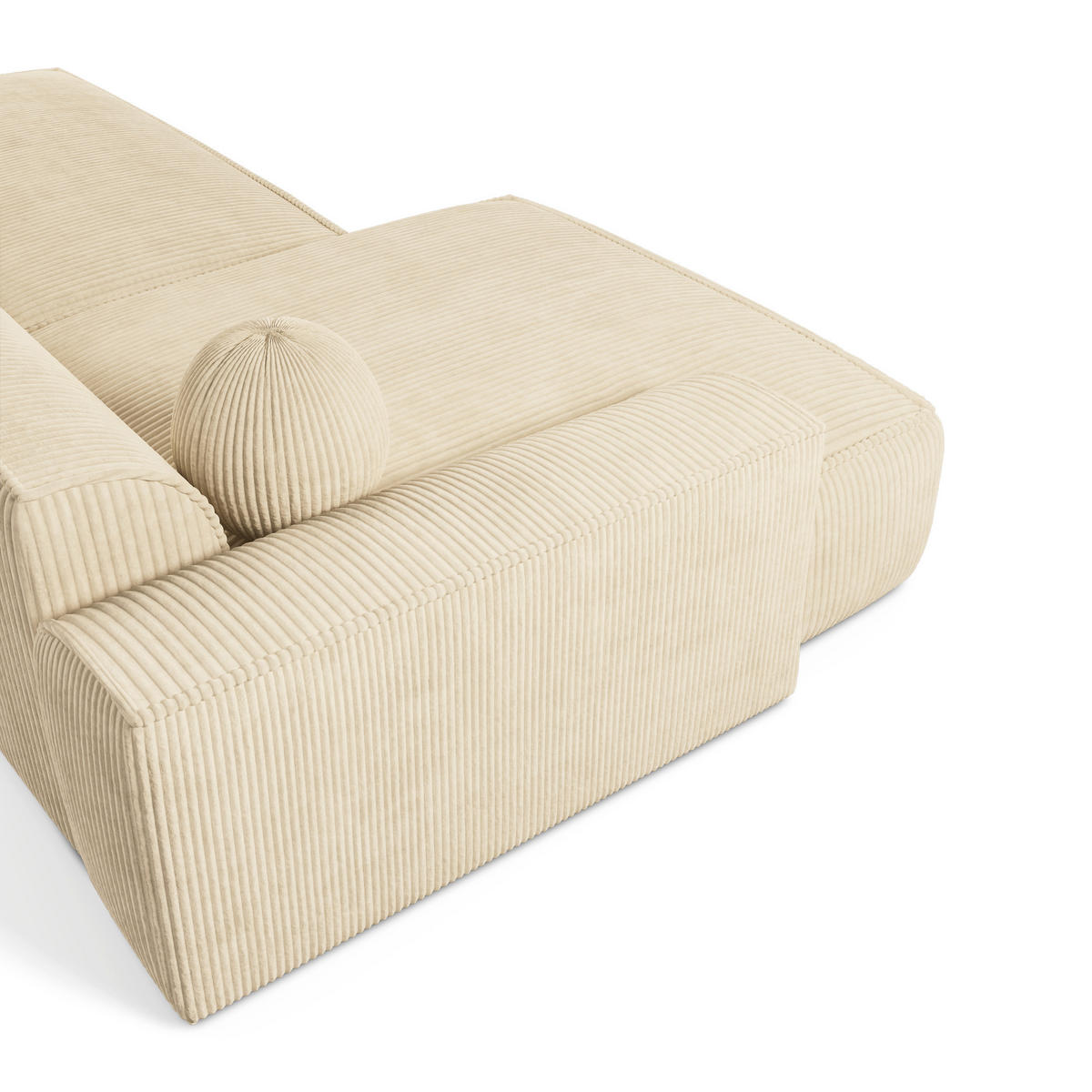 ECKSOFA LINKS Gerippter Samt Creme 260cm - Creme, Textil (155/260cm) - Sia Home
