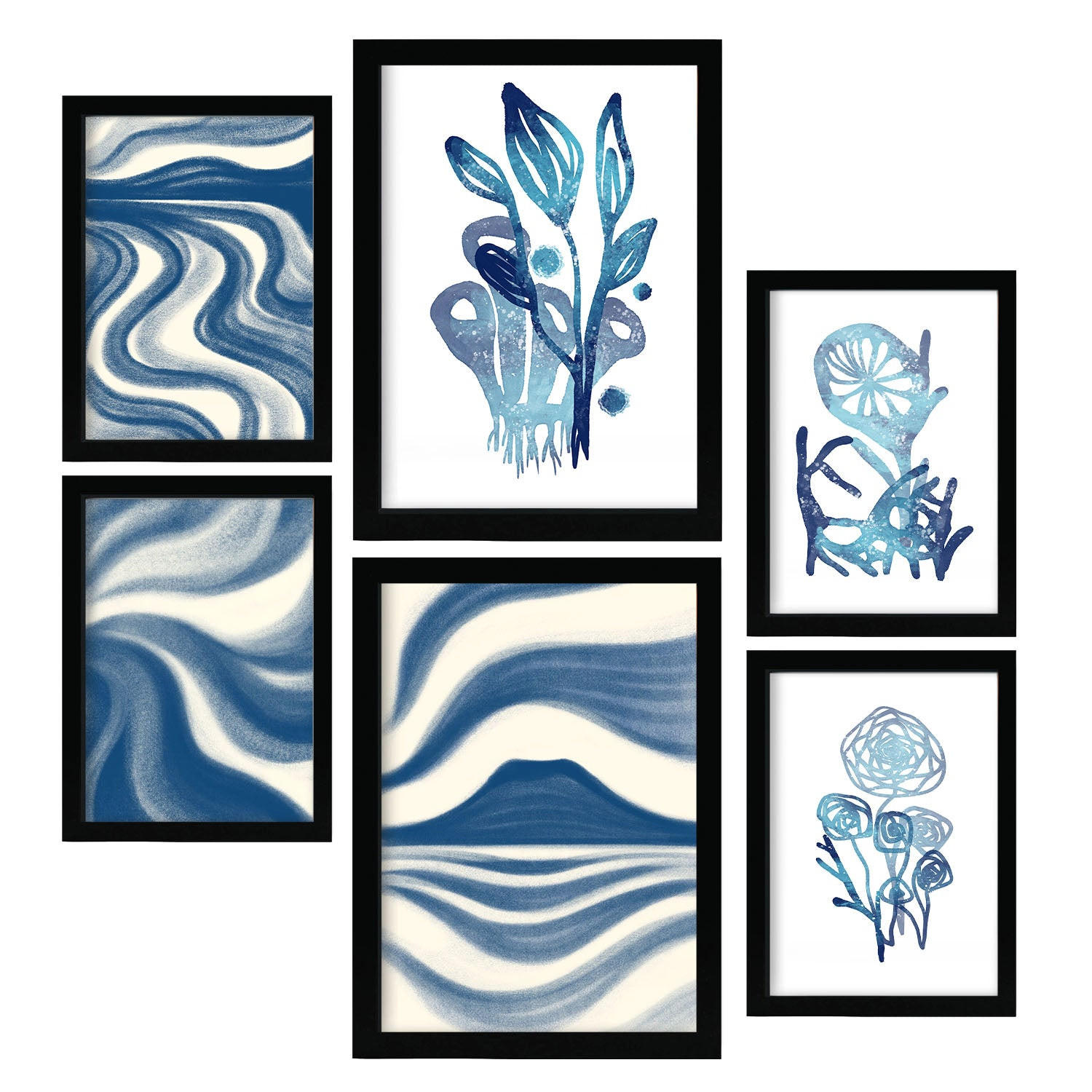 POSTER Set Mit 6 Immer Noch Natur In Blume Zusammenfassung Ästhetische Dekorative Gemälde Für Ihr Wohnzimmer Zuhause A3 & A4 Schwarzer Rahmen - Schwarz, Papier (29/3cm) - Nacnic