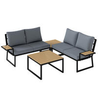 TERASSENMÖBELSET 4-teilig aus Kunststoff Holz Verbundstoff Teak - Schwarz/Grau, Textil/Metall - Outsunny