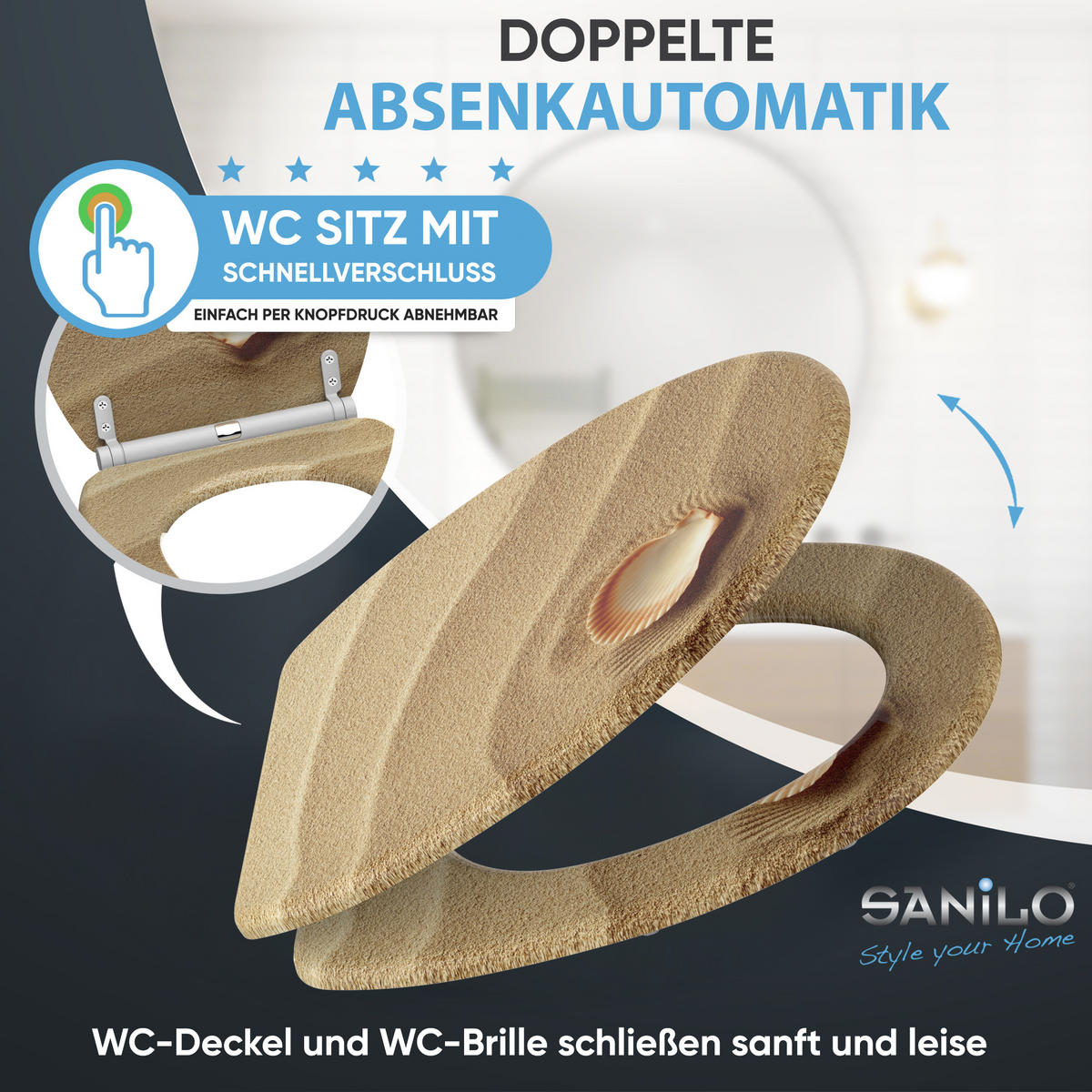 WC-SITZ mit Absenkautomatik & Top Fix Clam - Braun, Holzwerkstoff (37.7/5.5/48cm) - Sanilo