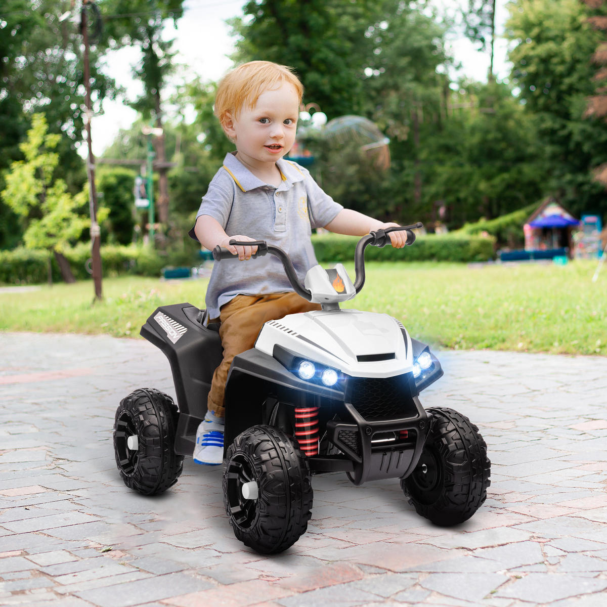 ELEKTRO-KINDERQUAD DE-06204 mit Licht, Musik und Federung Weiß - Weiß, Kunststoff/Metall (85/55.5/62cm) - ComfortXL