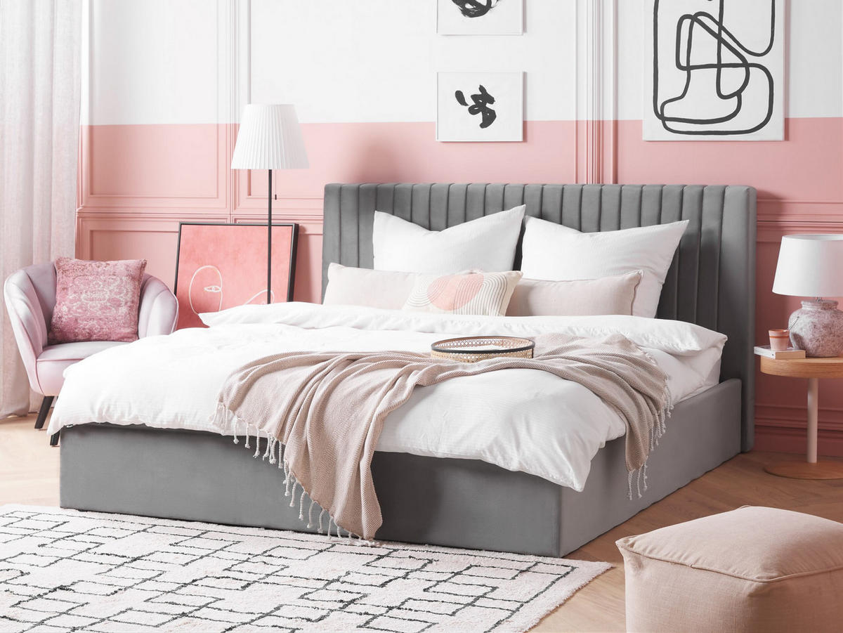 POLSTERBETT 180x200 cm Grau Vion - Grau, Textil (180/200cm) - Beliani