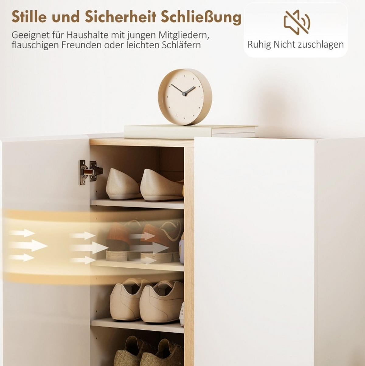 SCHUHSCHRANK mit Soft-Close, 6 Ebenen, griffloses Design und verstellbaren Regalen, Weiß - Weiß, Holz (70/95/35cm) - Redom