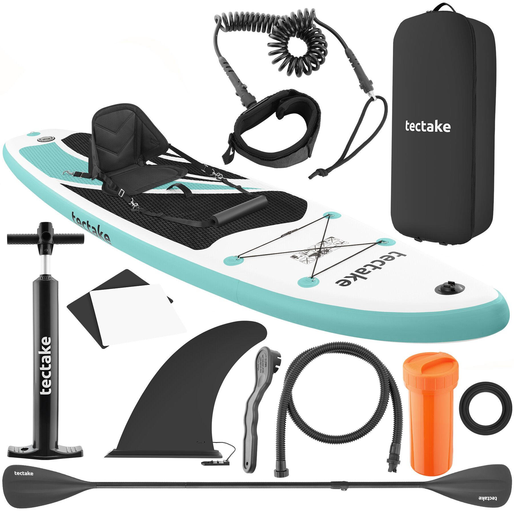 STAND-UP PADDLE BOARD Zenon, Belastbarkeit 200 kg, inklusive Kajak-Sitz, weiß/türkis - Weiß, Kunststoff (320/84/0.4cm) - tectake