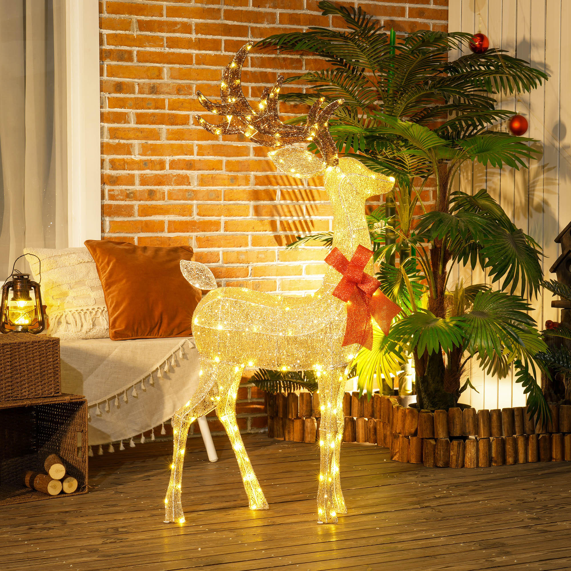 137ER LED Rentier, Weihnachtsdeko in warmweiß, Weihnachtsbeleuchtung - Goldfarben, Kunststoff/Metall (25/135/66cm) - Outsunny