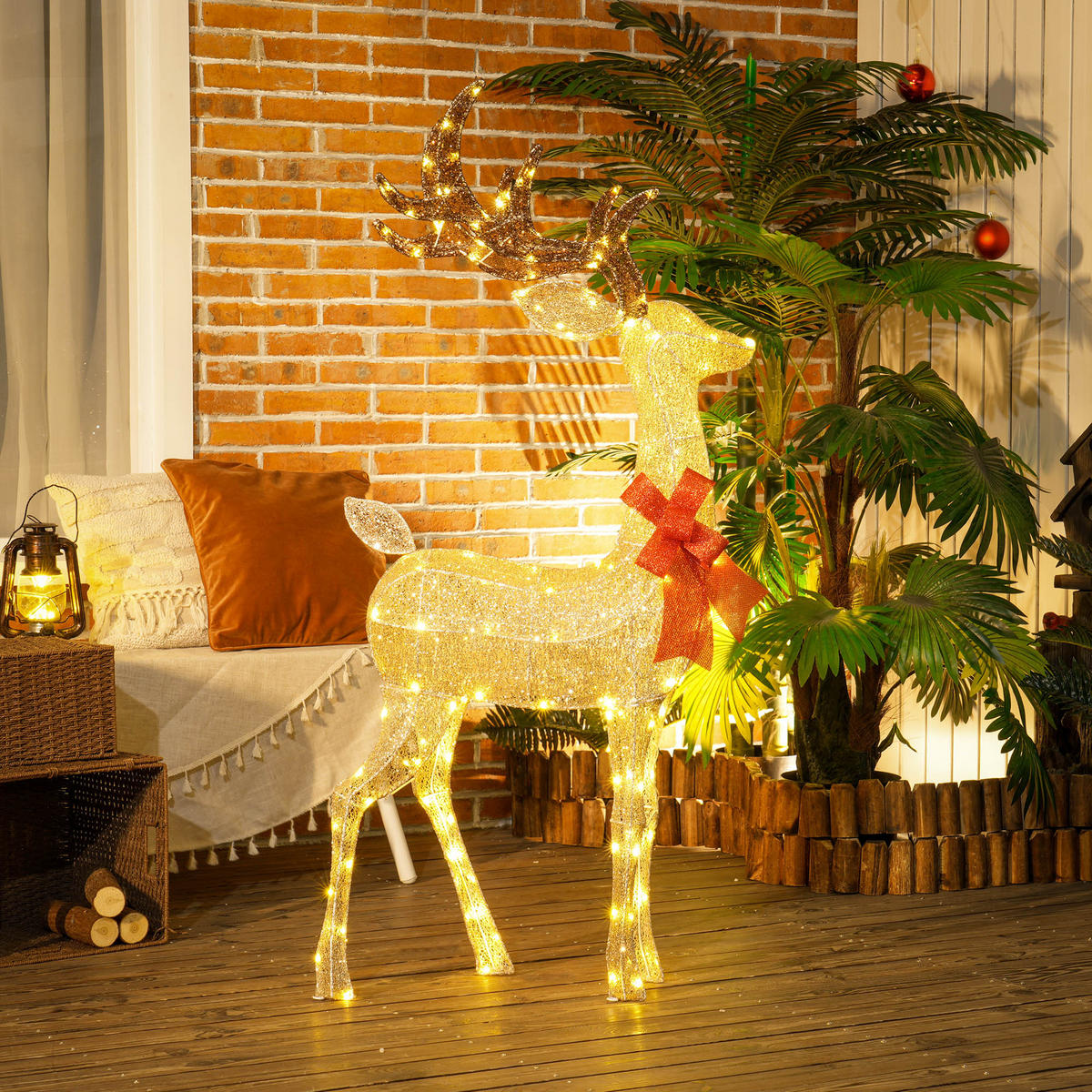 137ER LED Rentier, Weihnachtsdeko in warmweiß, Weihnachtsbeleuchtung - Goldfarben, Kunststoff/Metall (25/135/66cm) - Outsunny