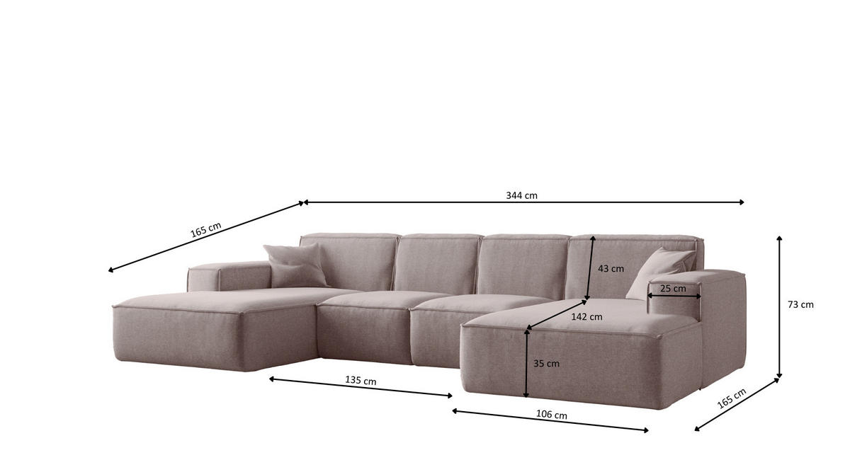 ECKSOFA U-Form Siena mit Stoff Maloy Dunkelbeige - Cappuccino, Holz (344/165cm) - Kaiser Möbel