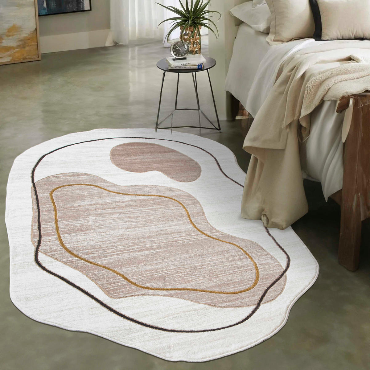 TEPPICH Beige Abstrakt - Kurzflor Unregelmäßig Unregelmäßige Form - Weiß Ecru Creme - 80 x 150 cm - Ecru, Textil (80/150cm) - Mazovia
