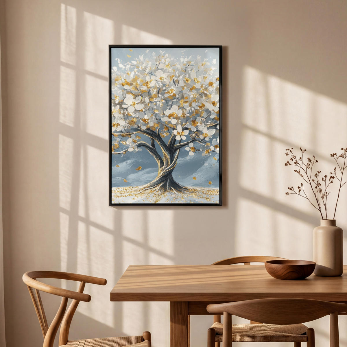 LEINWAND Bilder mit Rahmen - Baum - Winter - Baum des Lebens - Modern - Gold - 60x90 - Goldfarben, Textil (60/90cm) - MuchoWow