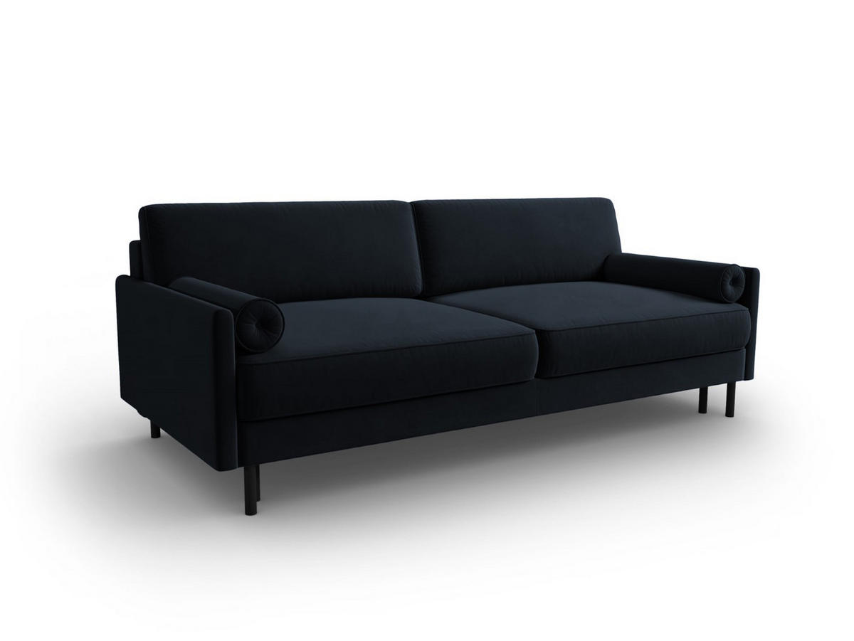 AUSKLAPPBARES-SOFA mit Bettkasten Scott aus Samt dunkelblau 3 Sitzplätze - Dunkelblau, Textil (97/87/212cm) - Micadoni