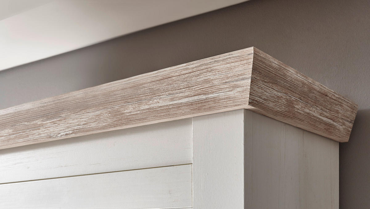 KLEIDERSCHRANK Pinie weiß, Oslo Pinie Landhaus, Drehtürenschrank 3-türig mit Spiegel, 169 x 201 cm - Anthrazit/Weiß, Holzwerkstoff/Metall (169/201/60cm) - Furn.Design